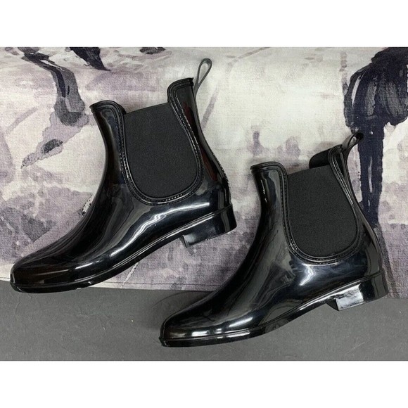INC Womens Raelynn Rain Boots 9 Black Vinyl Ankle Wet Weather Pull On 6865 - Picture 11 of 13